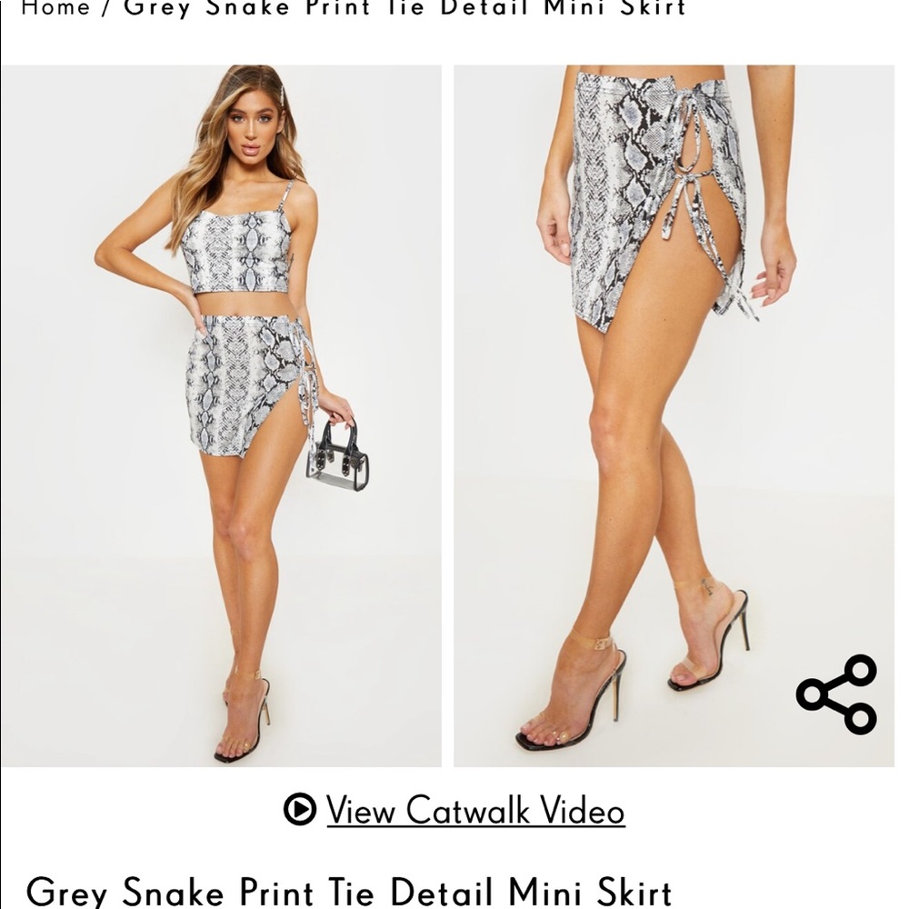 Pretty Little Thing Snake Print Tie Mini Skirt